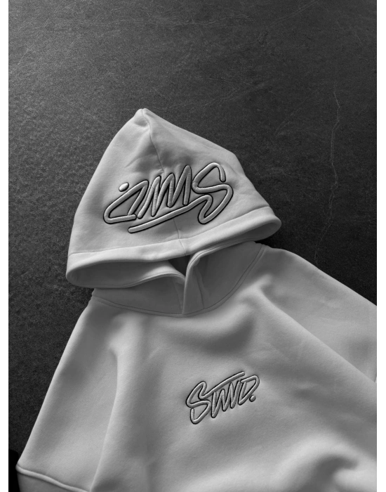 STW ŞAPKA DETAY 3 İPLİK PAMUKLU KUMAŞ SWEAT BEYAZ