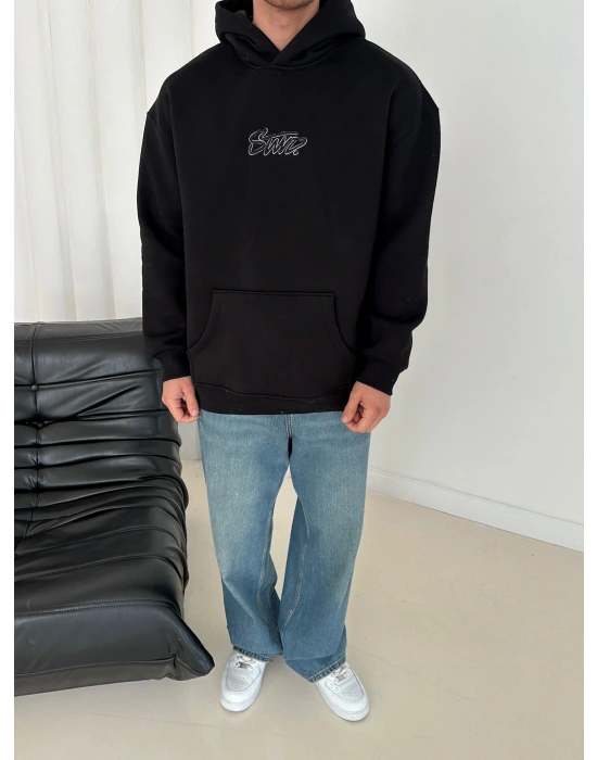 STW ŞAPKA DETAY 3 İPLİK PAMUKLU KUMAŞ SWEAT SİYAH