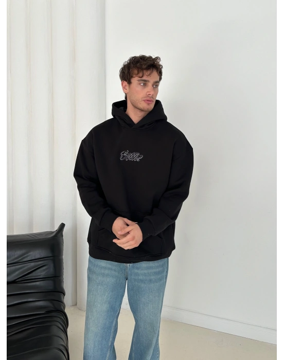 STW ŞAPKA DETAY 3 İPLİK PAMUKLU KUMAŞ SWEAT SİYAH