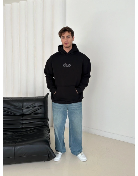 STW ŞAPKA DETAY 3 İPLİK PAMUKLU KUMAŞ SWEAT SİYAH