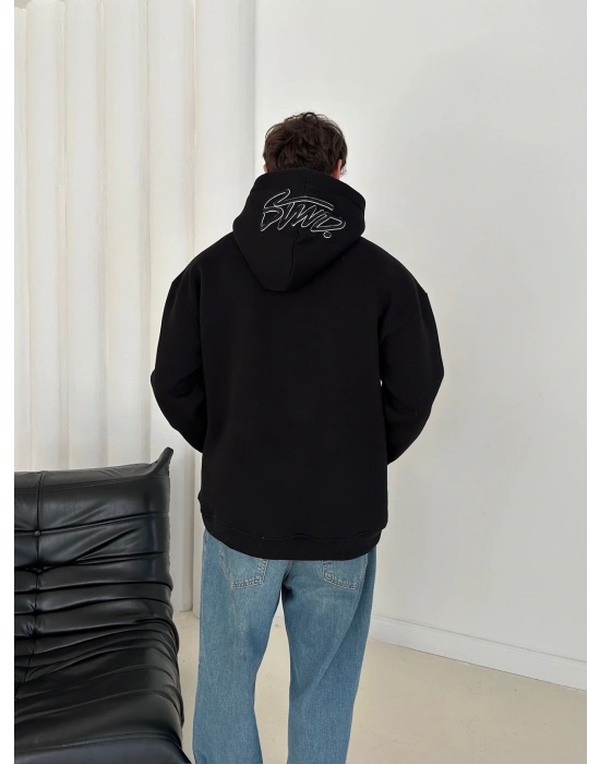 STW ŞAPKA DETAY 3 İPLİK PAMUKLU KUMAŞ SWEAT SİYAH