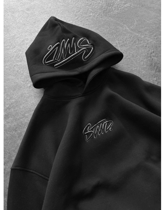 STW ŞAPKA DETAY 3 İPLİK PAMUKLU KUMAŞ SWEAT SİYAH