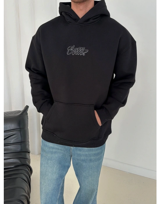 STW ŞAPKA DETAY 3 İPLİK PAMUKLU KUMAŞ SWEAT SİYAH