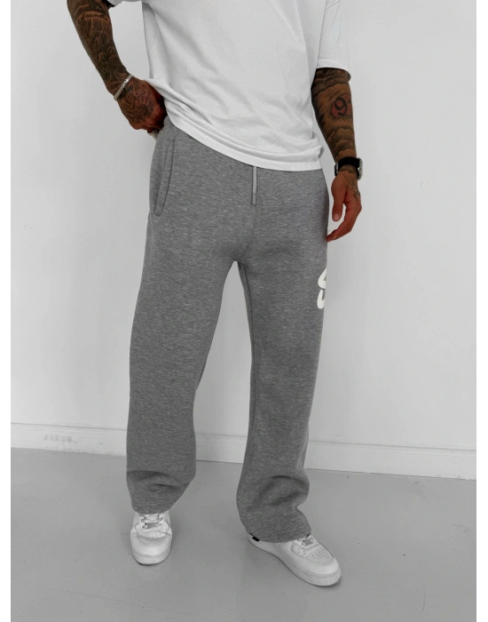 STW YAN BÜYÜK BASKI PAÇA LASTİK EŞOFMAN ALTI GRİ