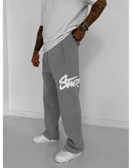 STW YAN BÜYÜK BASKI PAÇA LASTİK EŞOFMAN ALTI GRİ