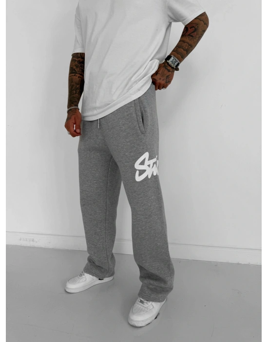 STW YAN BÜYÜK BASKI PAÇA LASTİK EŞOFMAN ALTI GRİ