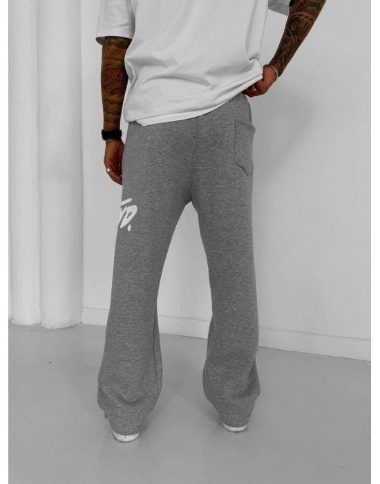 STW YAN BÜYÜK BASKI PAÇA LASTİK EŞOFMAN ALTI GRİ