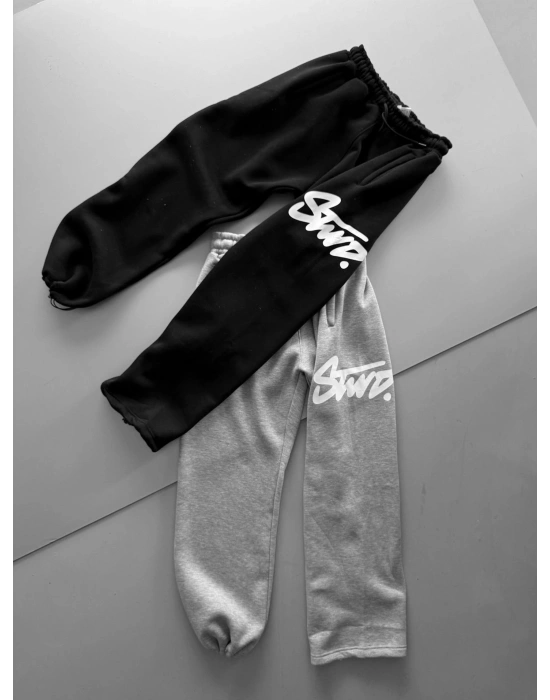 STW YAN BÜYÜK BASKI PAÇA LASTİK EŞOFMAN ALTI SİYAH