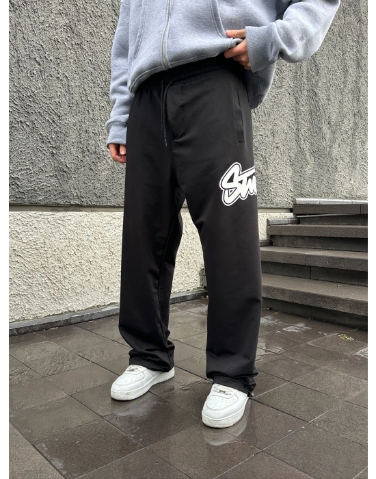 STW YAN BÜYÜK PUNTO 2 İPLİK PAÇA LASTİKLİ EŞOFMAN ALTI SİYAH