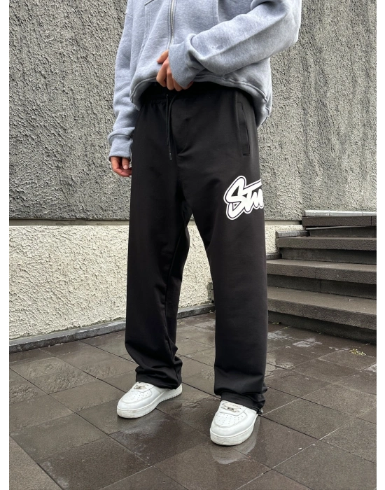 STW YAN BÜYÜK PUNTO 2 İPLİK PAÇA LASTİKLİ EŞOFMAN ALTI SİYAH