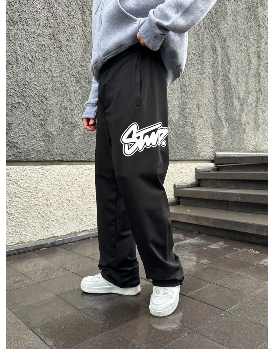 STW YAN BÜYÜK PUNTO 2 İPLİK PAÇA LASTİKLİ EŞOFMAN ALTI SİYAH