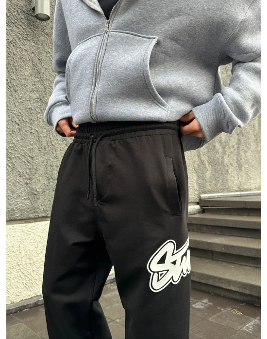 STW YAN BÜYÜK PUNTO 2 İPLİK PAÇA LASTİKLİ EŞOFMAN ALTI SİYAH