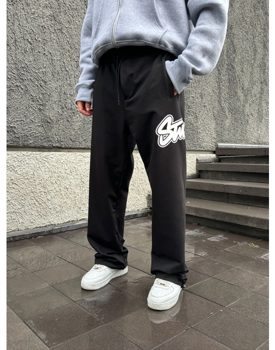 STW YAN BÜYÜK PUNTO 2 İPLİK PAÇA LASTİKLİ EŞOFMAN ALTI SİYAH