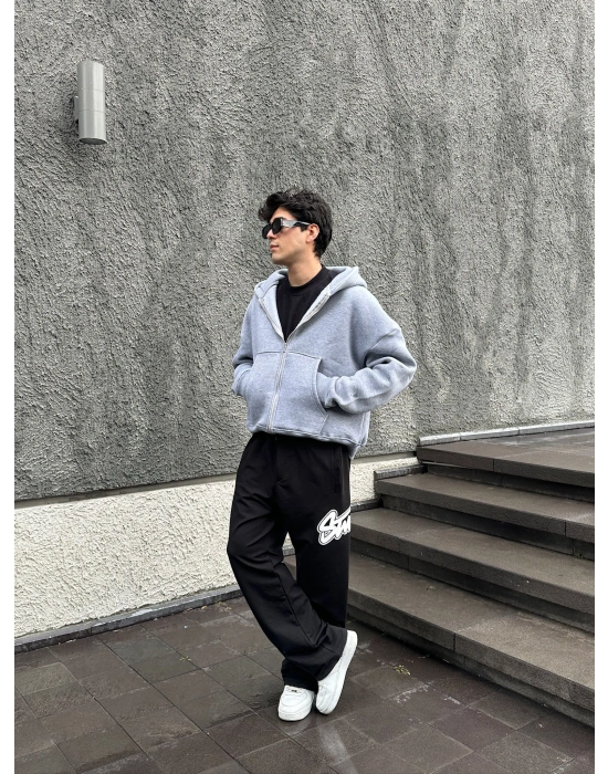 STW YAN BÜYÜK PUNTO 2 İPLİK PAÇA LASTİKLİ EŞOFMAN ALTI SİYAH