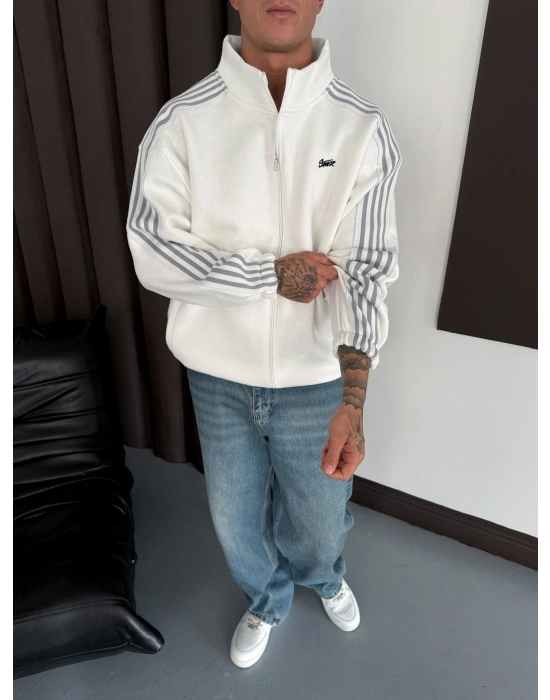 STW YANLAR FULL ŞERİT OVERSİZE HIRKA BEYAZ