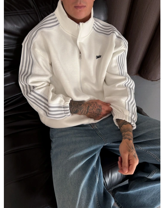 STW YANLAR FULL ŞERİT OVERSİZE HIRKA BEYAZ