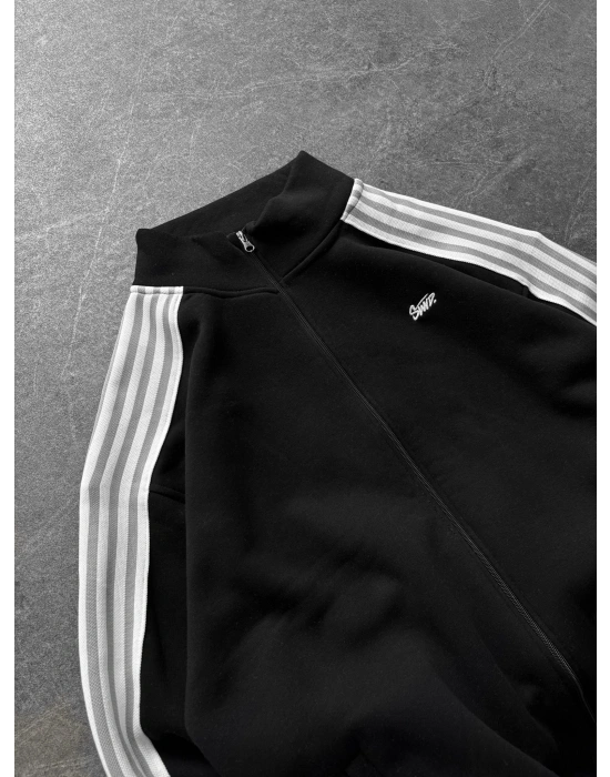 STW YANLAR FULL ŞERİT OVERSİZE HIRKA SİYAH