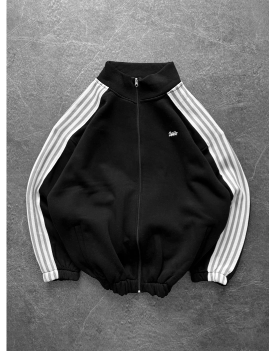 STW YANLAR FULL ŞERİT OVERSİZE HIRKA SİYAH