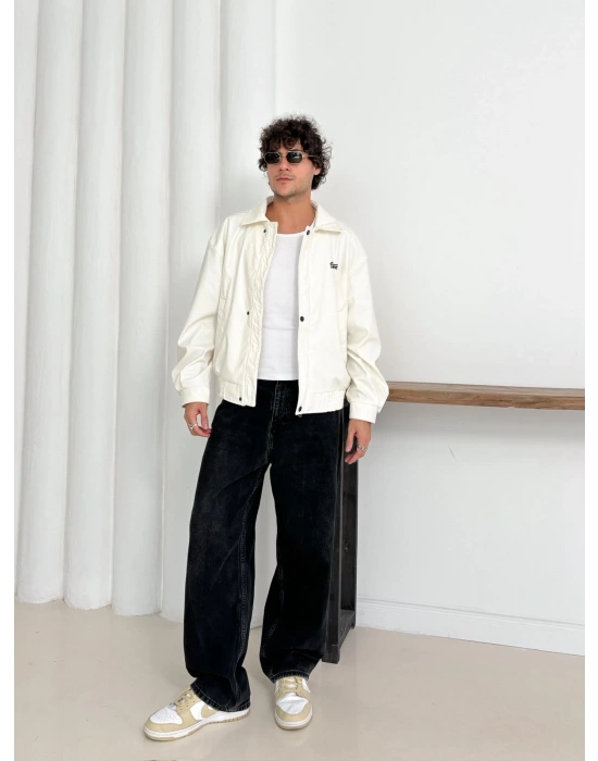 STWD ÇITÇITLI DERİ CEKET BEYAZ