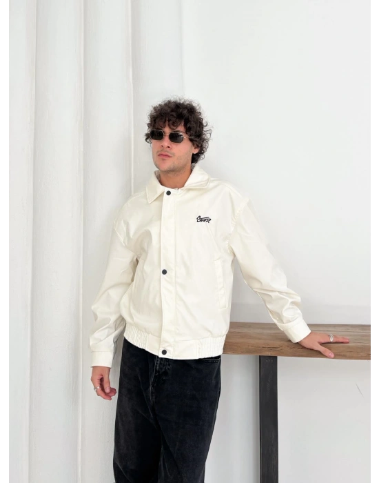 STWD ÇITÇITLI DERİ CEKET BEYAZ