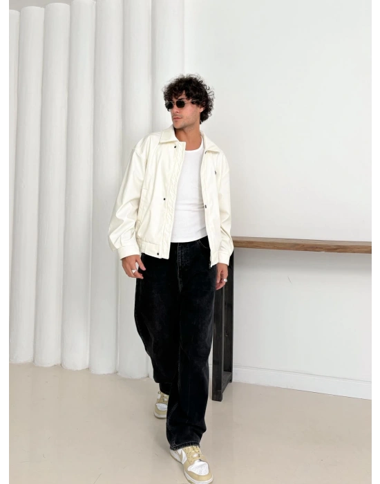 STWD ÇITÇITLI DERİ CEKET BEYAZ