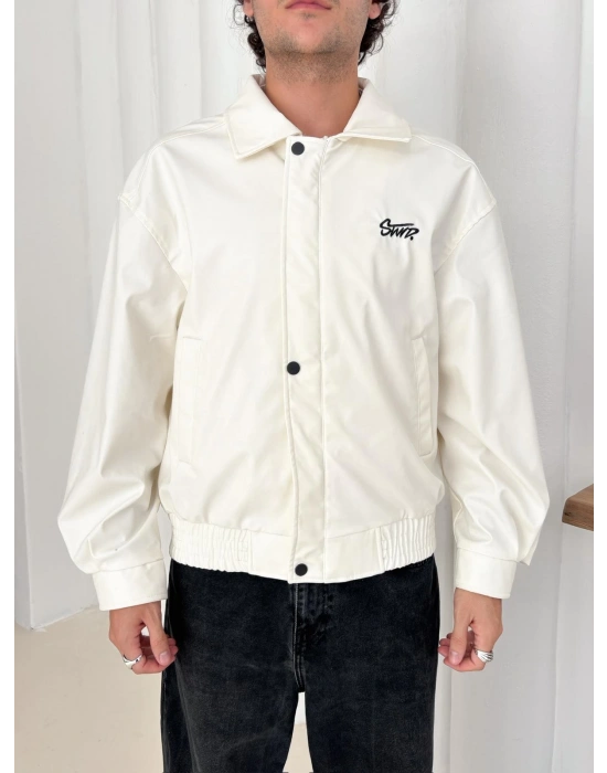 STWD ÇITÇITLI DERİ CEKET BEYAZ