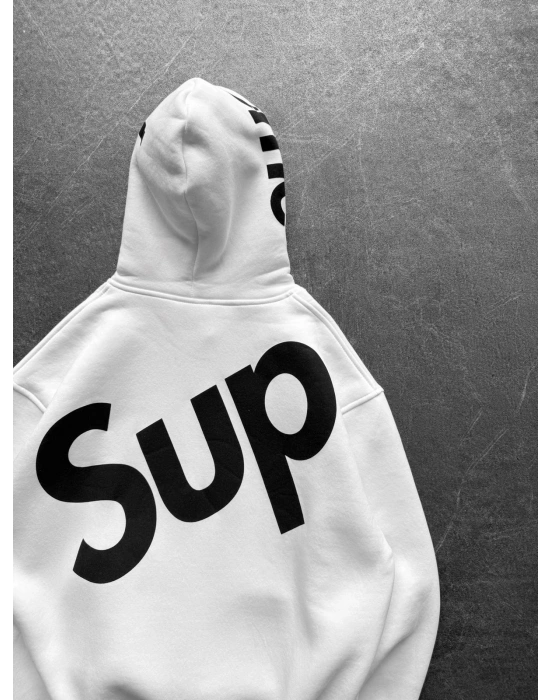SUP BASKI 3 İPLİK PAMUKLU KUMAŞ OVERSİZE SWEAT BEYAZ