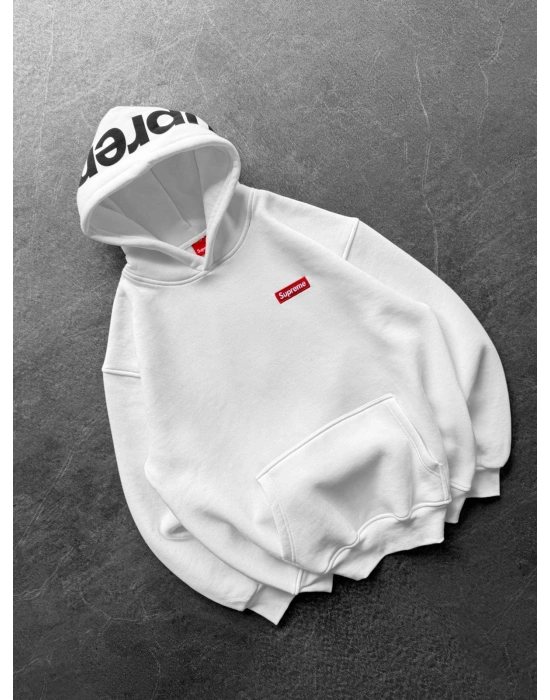 SUP BASKI 3 İPLİK PAMUKLU KUMAŞ OVERSİZE SWEAT BEYAZ