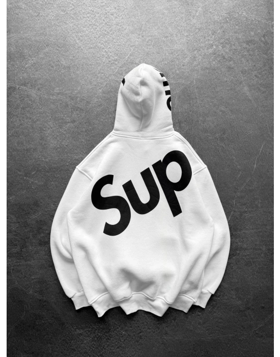 SUP BASKI 3 İPLİK PAMUKLU KUMAŞ OVERSİZE SWEAT BEYAZ