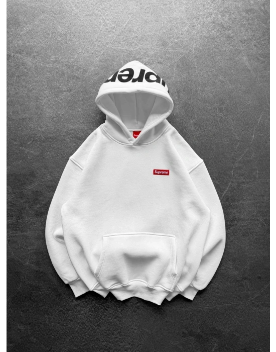 SUP BASKI 3 İPLİK PAMUKLU KUMAŞ OVERSİZE SWEAT BEYAZ