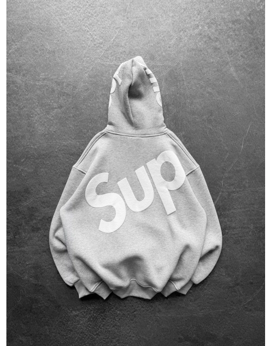 SUP BASKI 3 İPLİK PAMUKLU KUMAŞ OVERSİZE SWEAT GRİ