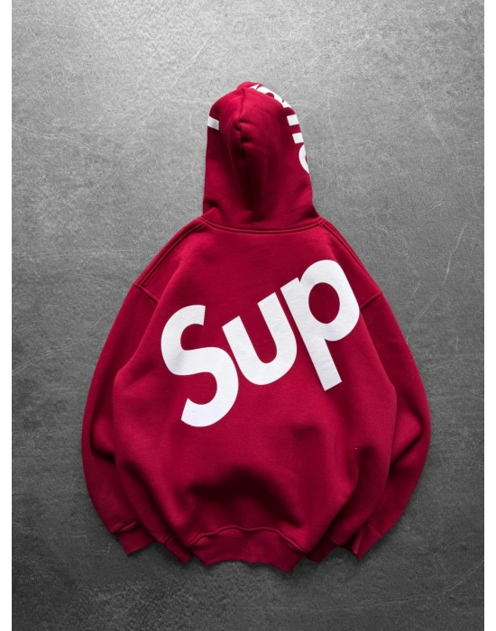 SUP BASKI 3 İPLİK PAMUKLU KUMAŞ OVERSİZE SWEAT KIRMIZI