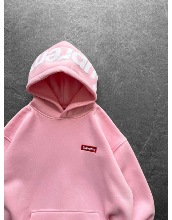 SUP BASKI 3 İPLİK PAMUKLU KUMAŞ OVERSİZE SWEAT PEMBE