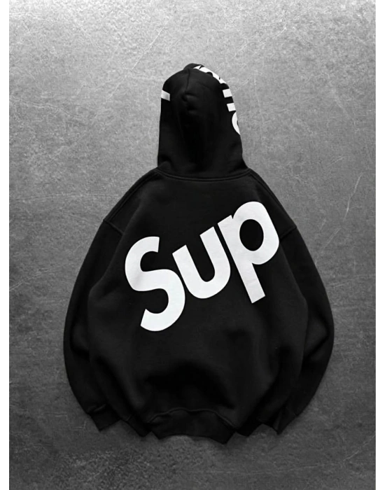 SUP BASKI 3 İPLİK PAMUKLU KUMAŞ OVERSİZE SWEAT SİYAH