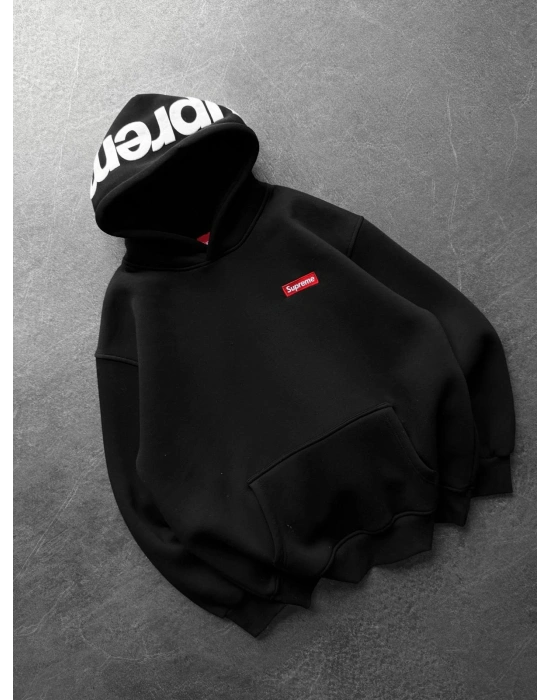SUP BASKI 3 İPLİK PAMUKLU KUMAŞ OVERSİZE SWEAT SİYAH