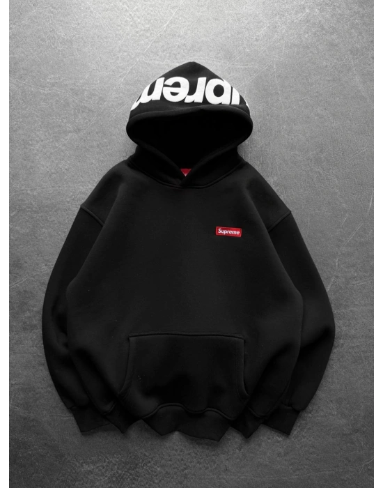 SUP BASKI 3 İPLİK PAMUKLU KUMAŞ OVERSİZE SWEAT SİYAH