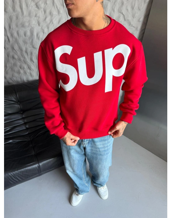 SUP BOXY KALIP 3 İPLİK PAMUKLU SWEAT KIRMIZI