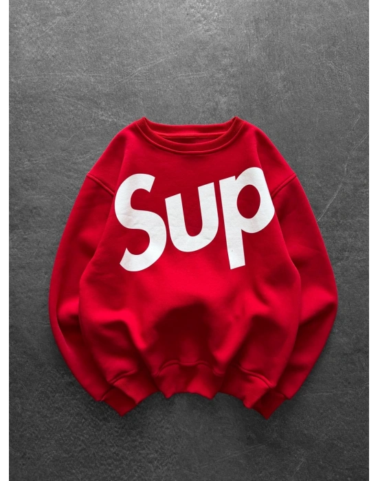 SUP BOXY KALIP 3 İPLİK PAMUKLU SWEAT KIRMIZI
