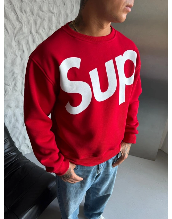 SUP BOXY KALIP 3 İPLİK PAMUKLU SWEAT KIRMIZI