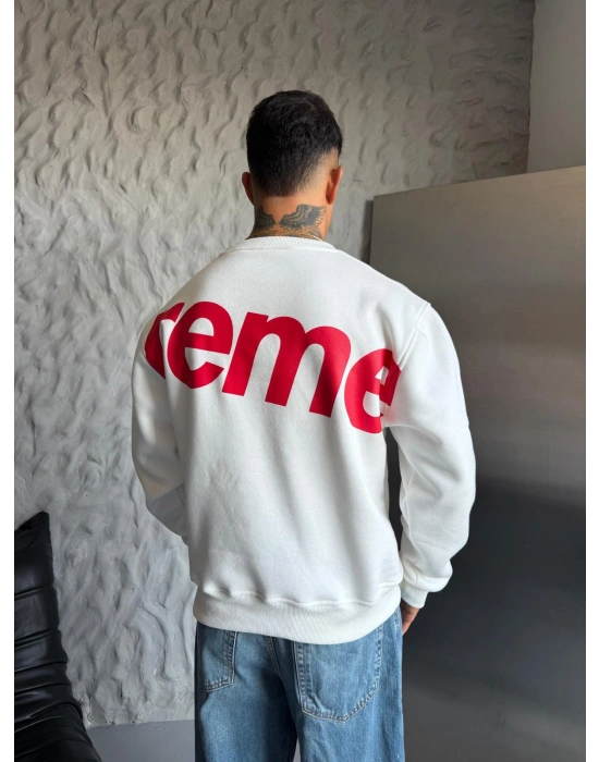 SUP BOXY KALIP 3 İPLİK PAMUKLU SWEAT BEYAZ