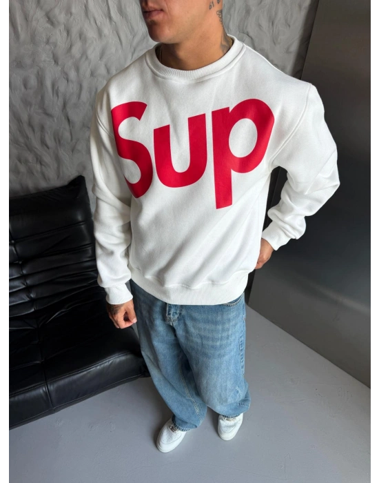 SUP BOXY KALIP 3 İPLİK PAMUKLU SWEAT BEYAZ