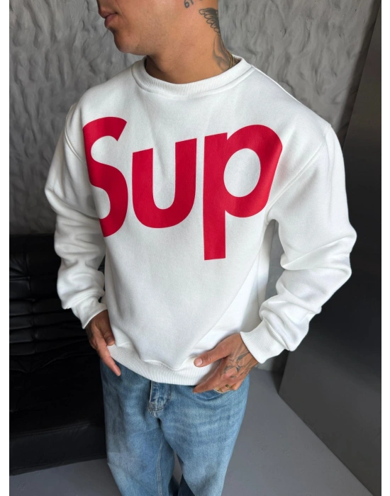 SUP BOXY KALIP 3 İPLİK PAMUKLU SWEAT BEYAZ