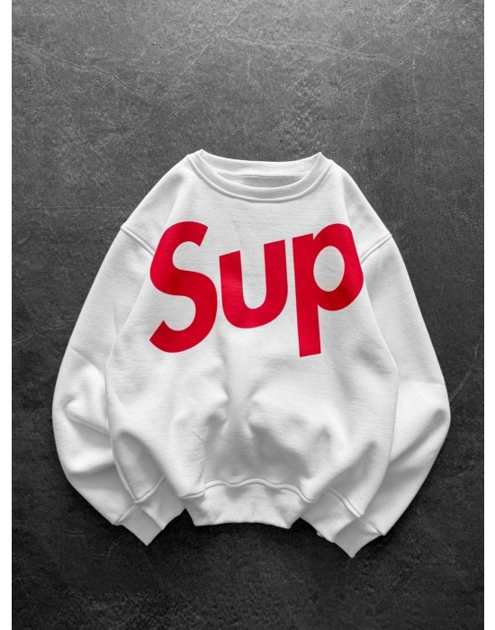 SUP BOXY KALIP 3 İPLİK PAMUKLU SWEAT BEYAZ