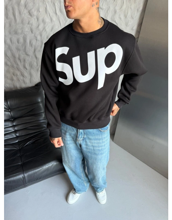 SUP BOXY KALIP 3 İPLİK PAMUKLU SWEAT SİYAH
