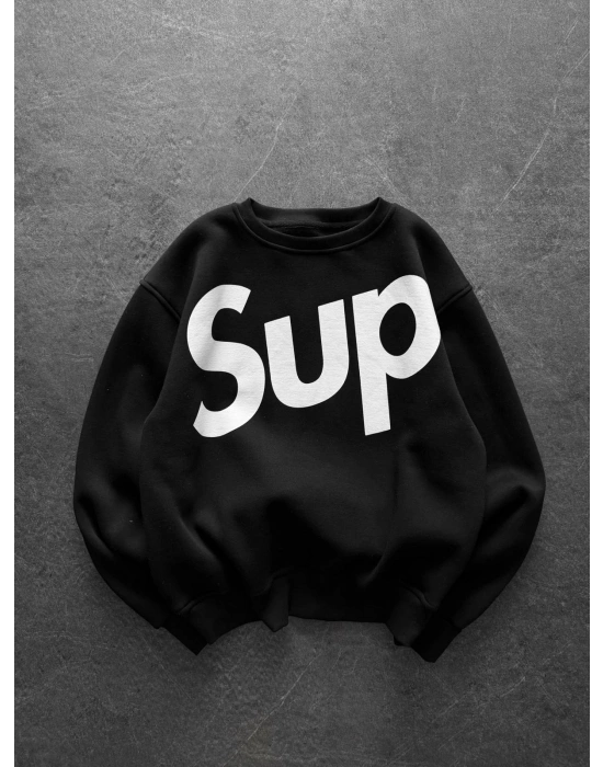 SUP BOXY KALIP 3 İPLİK PAMUKLU SWEAT SİYAH