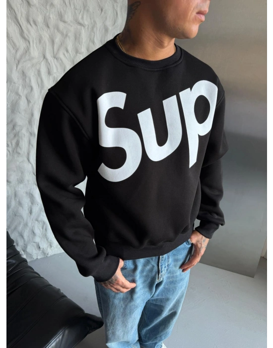 SUP BOXY KALIP 3 İPLİK PAMUKLU SWEAT SİYAH