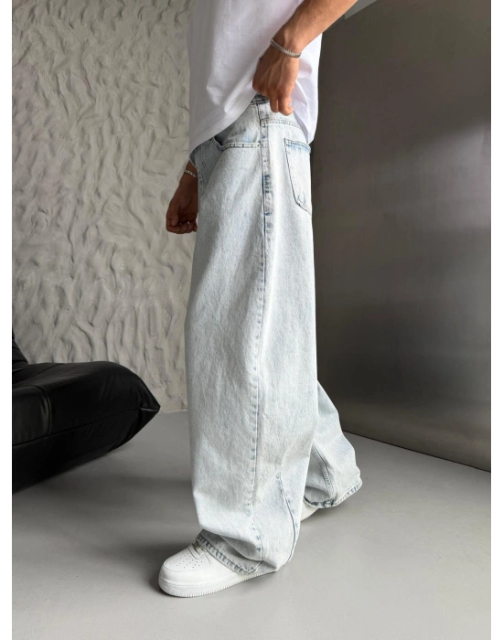 SÜPER BAGGY DÜZ KOT PANTOLON AÇIK MAVİ
