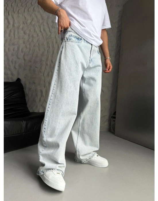 SÜPER BAGGY DÜZ KOT PANTOLON AÇIK MAVİ