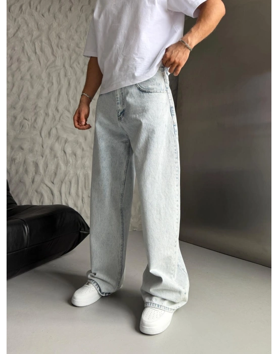 SÜPER BAGGY DÜZ KOT PANTOLON AÇIK MAVİ