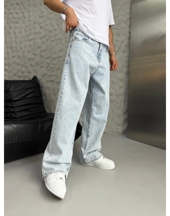 SÜPER BAGGY DÜZ KOT PANTOLON BUZ MAVİ